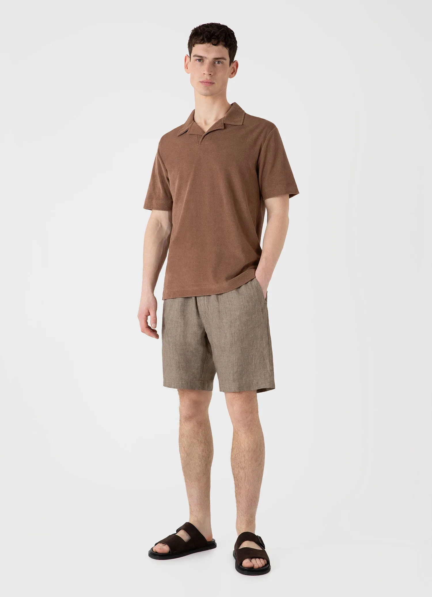 Men's Towelling Polo Shirt in Dark Sand sold by Sunspel product image thumbnail 3
