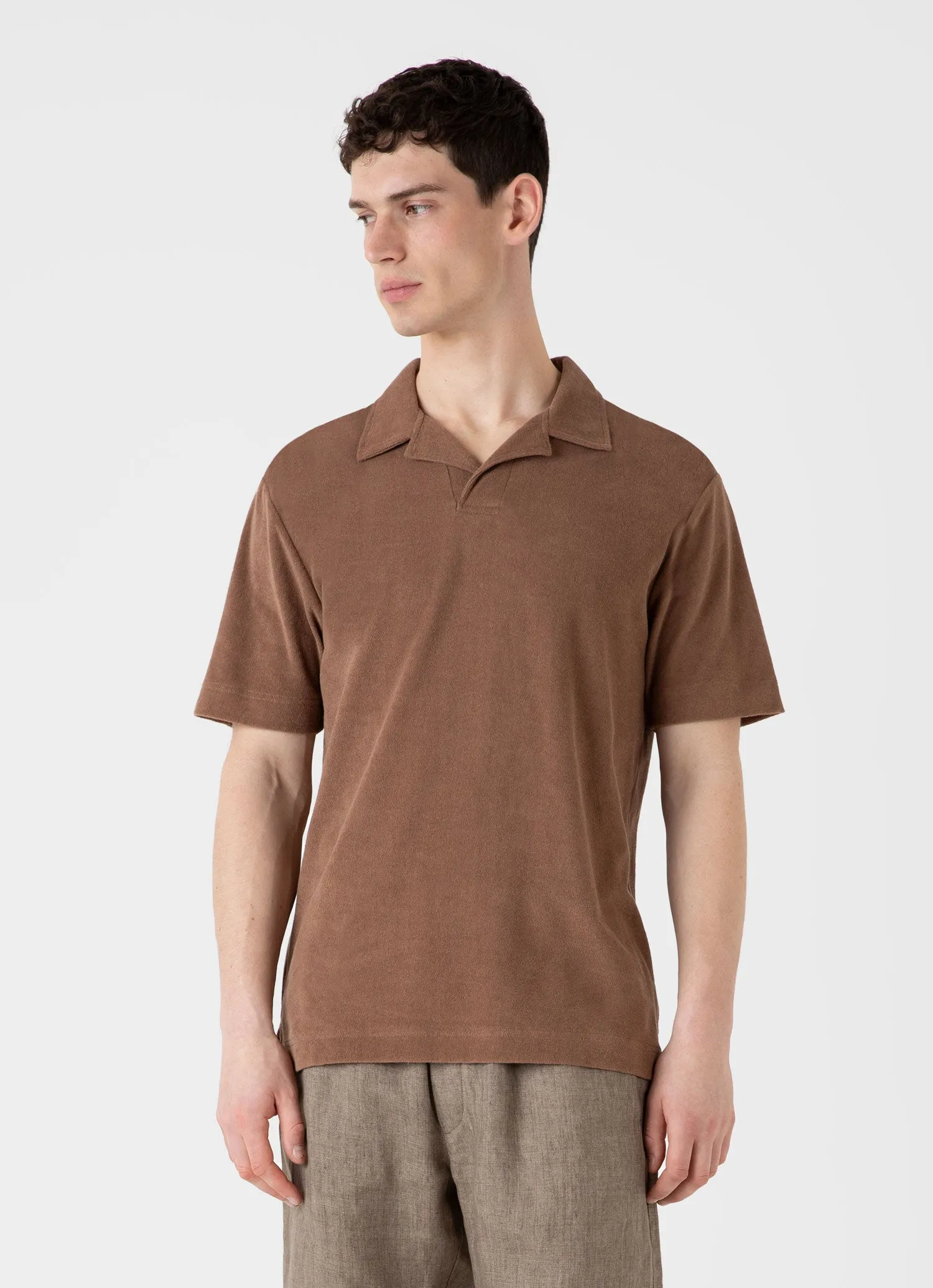 Men's Towelling Polo Shirt in Dark Sand sold by Sunspel product image thumbnail 2