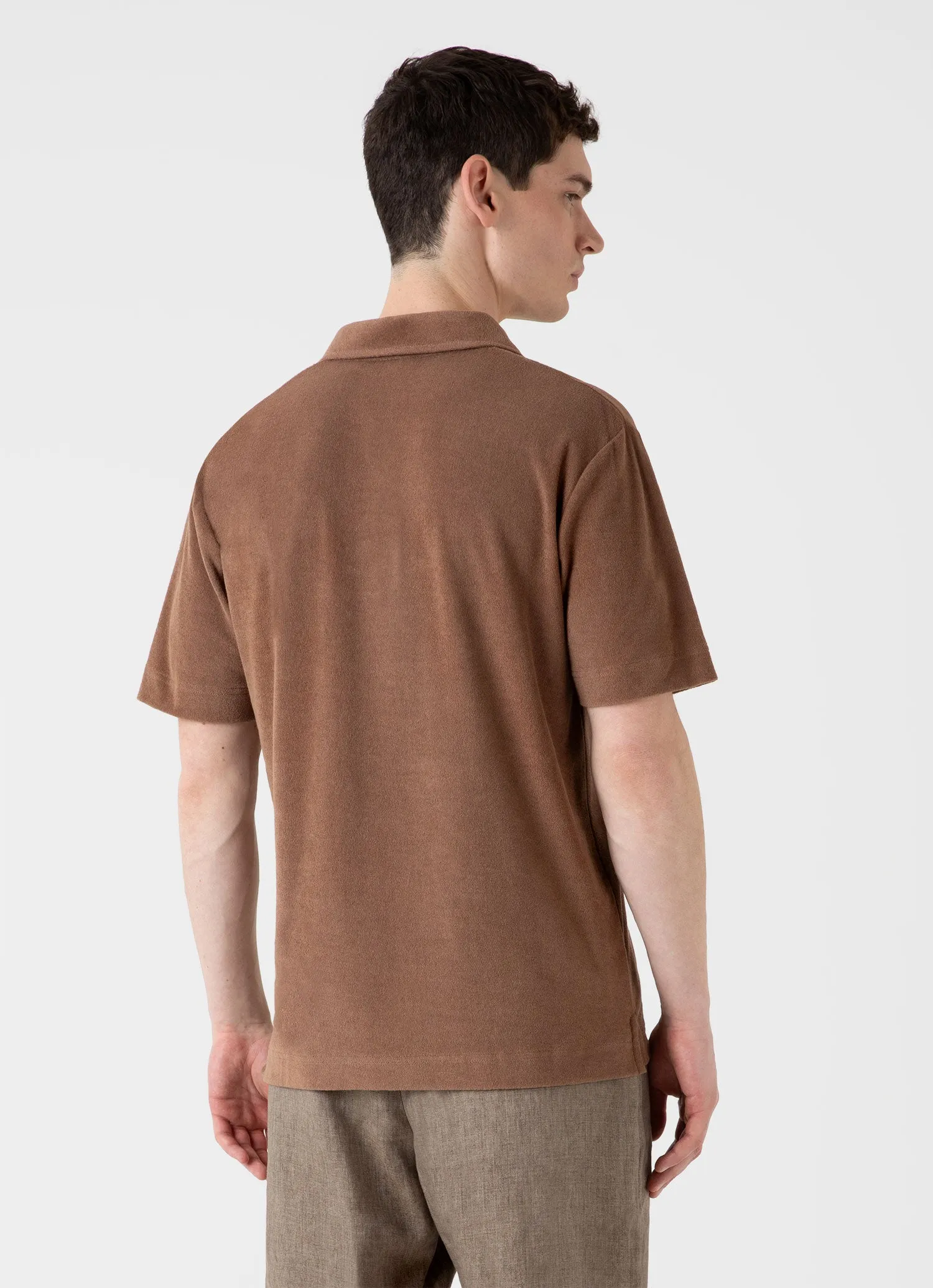 Men's Towelling Polo Shirt in Dark Sand sold by Sunspel product image thumbnail 5