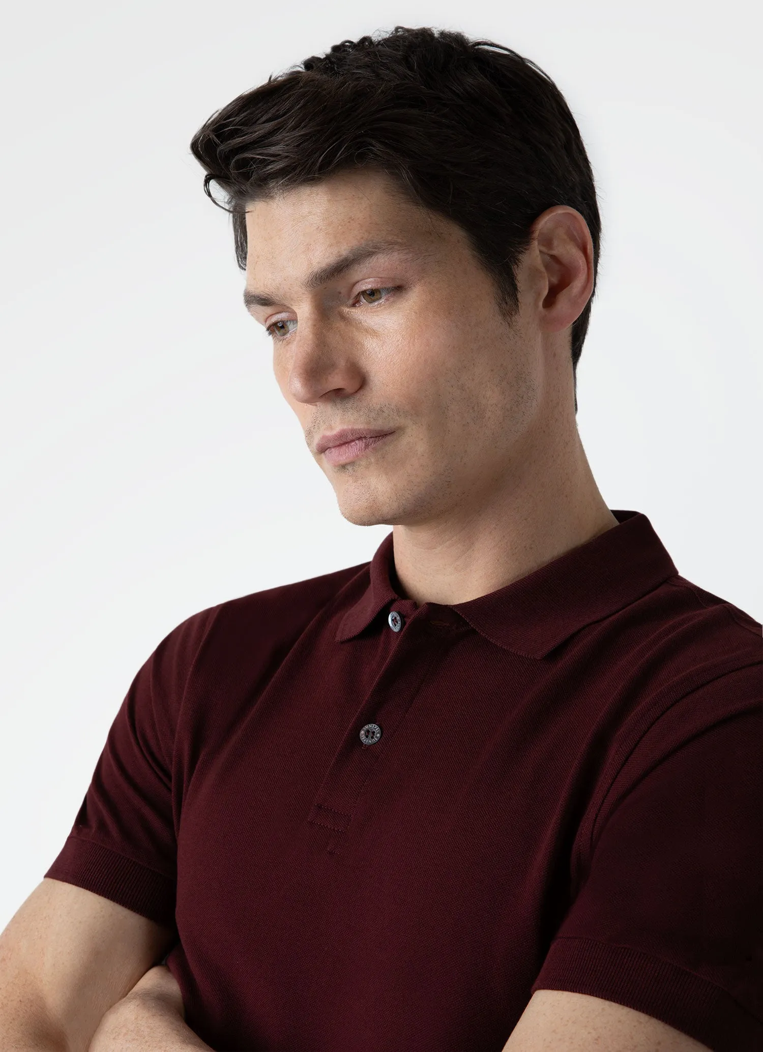 Men's Piqué Polo Shirt in Maroon sold by Sunspel product image thumbnail 5