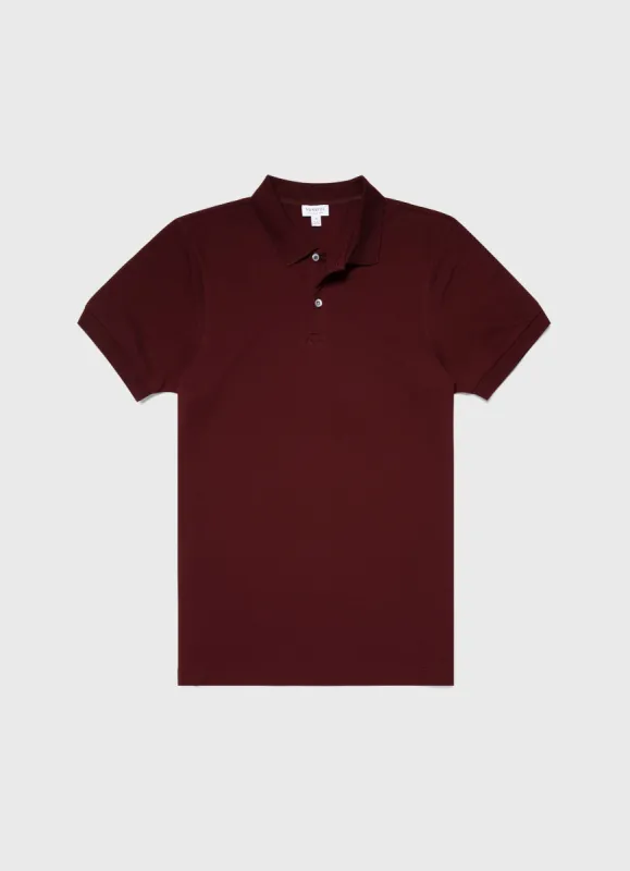 Men's Piqué Polo Shirt in Maroon sold by Sunspel