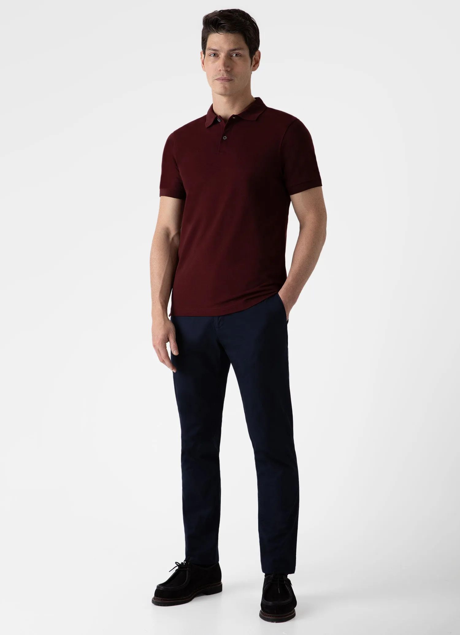 Men's Piqué Polo Shirt in Maroon sold by Sunspel product image thumbnail 3