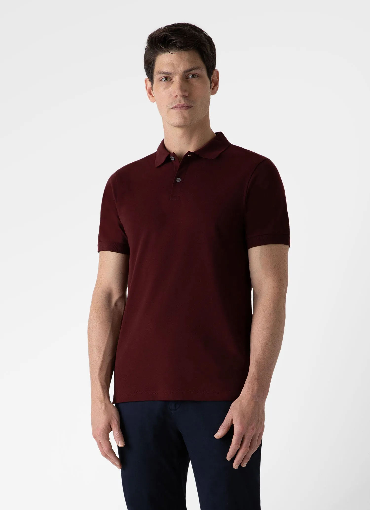 Men's Piqué Polo Shirt in Maroon sold by Sunspel product image thumbnail 2