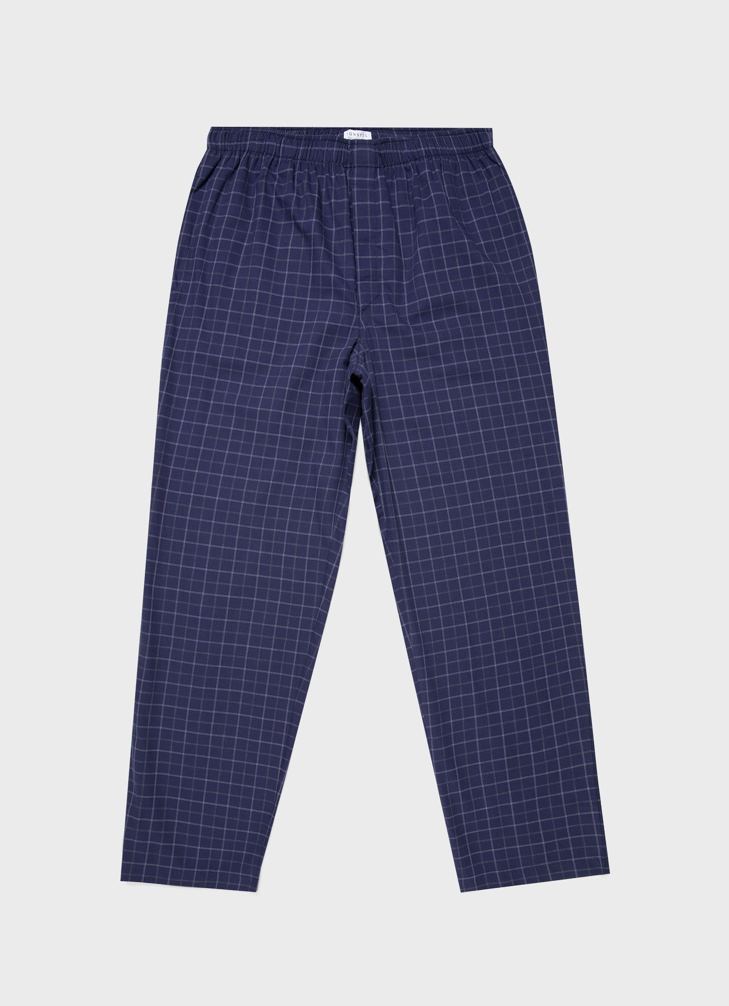 Men's Cotton Flannel Pyjama Trouser in Navy Check sold by Sunspel