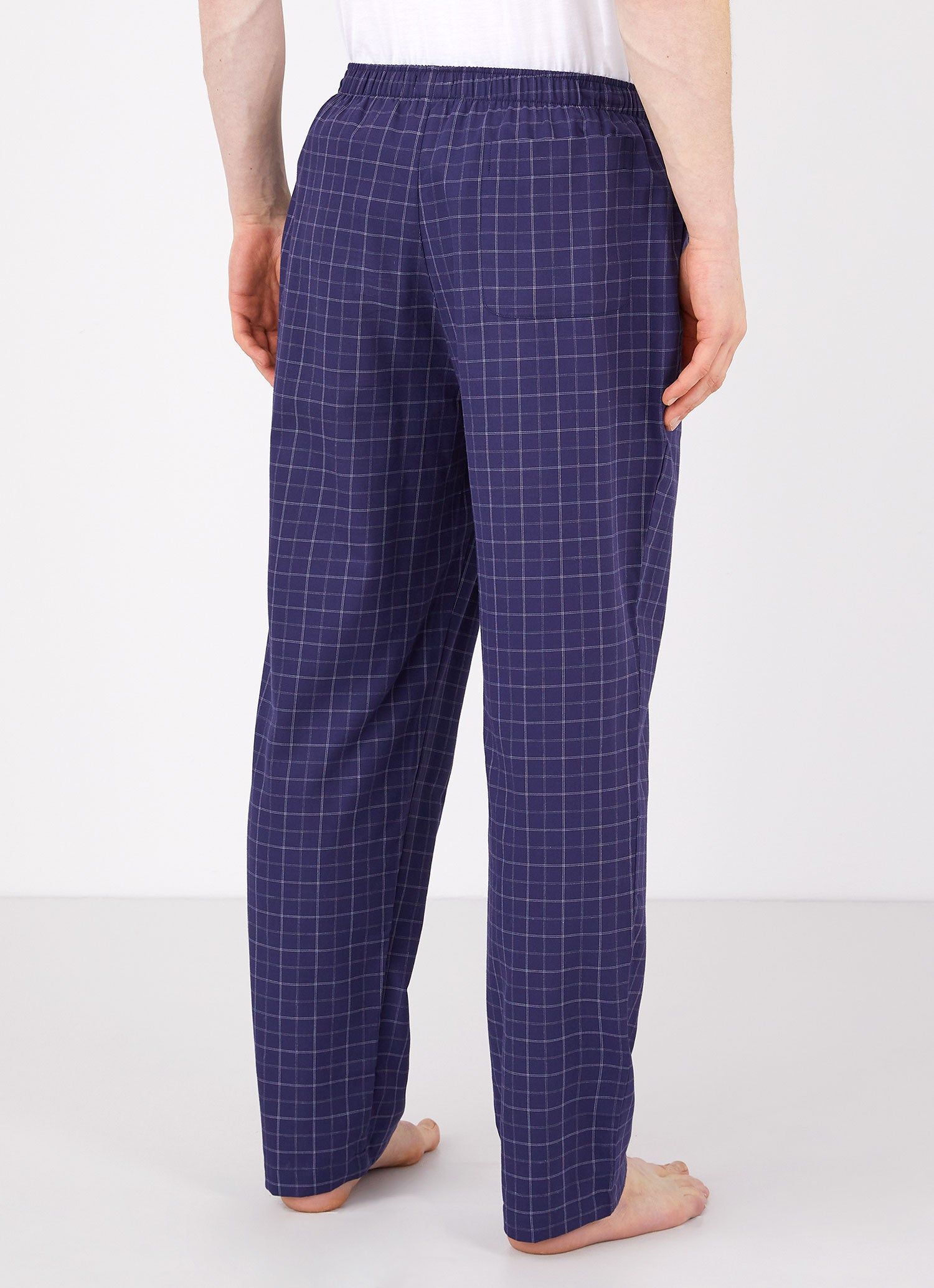 Men's Cotton Flannel Pyjama Trouser in Navy Check sold by Sunspel product image thumbnail 4