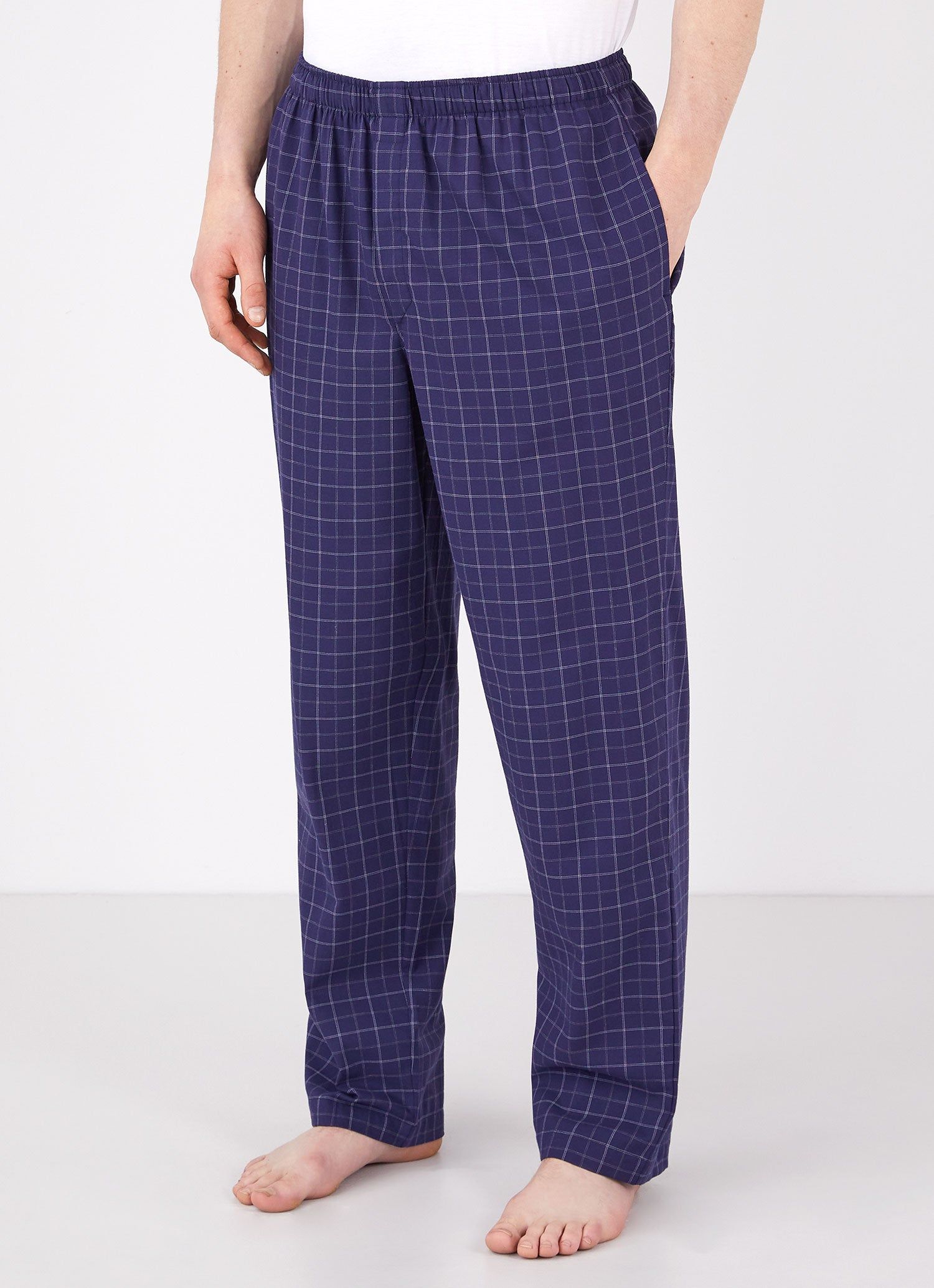 Men's Cotton Flannel Pyjama Trouser in Navy Check sold by Sunspel product image thumbnail 2