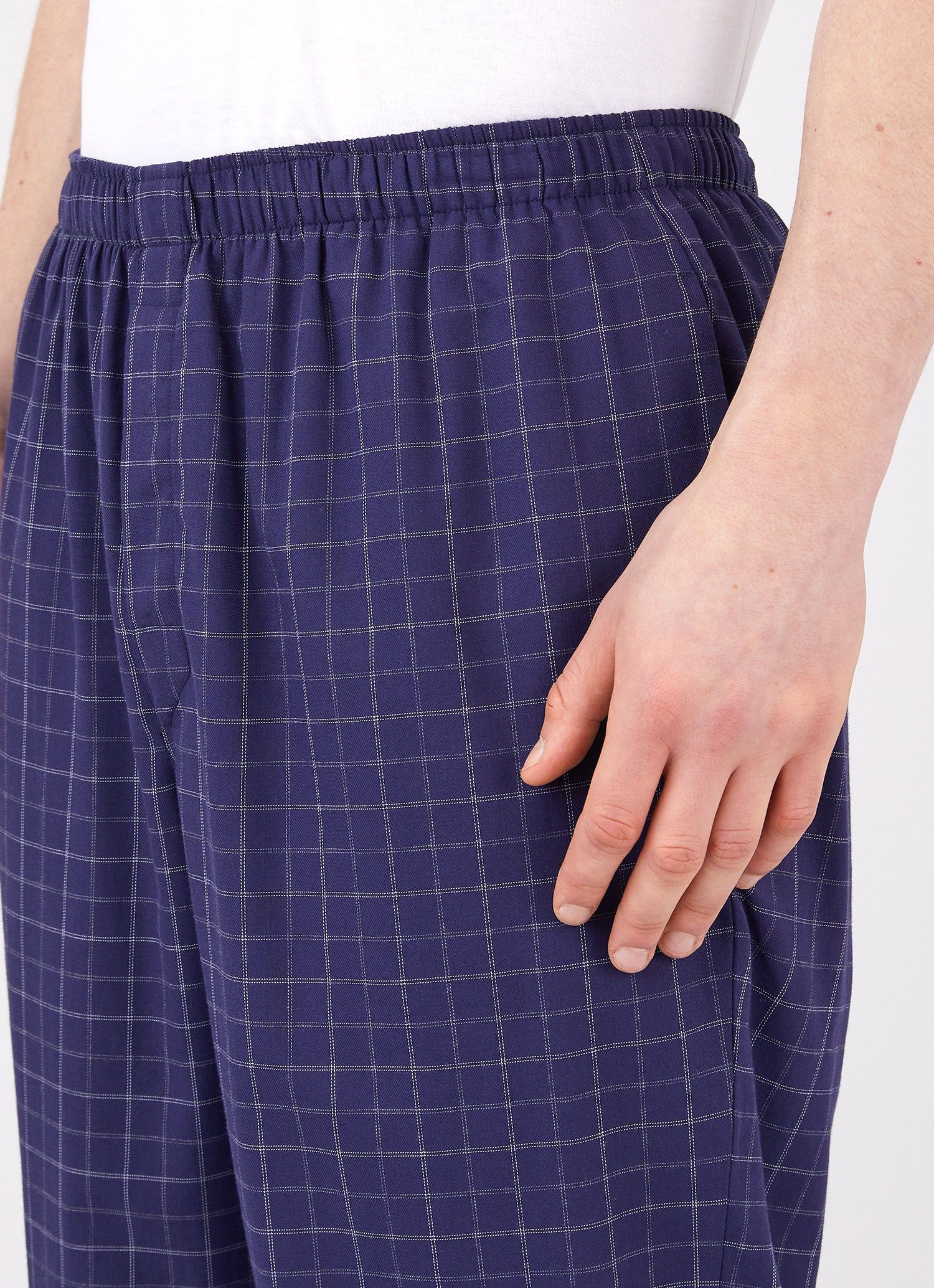 Men's Cotton Flannel Pyjama Trouser in Navy Check sold by Sunspel product image thumbnail 5