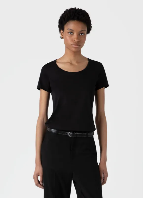 Women's Classic Scoop Neck T-shirt in Black sold by Sunspel