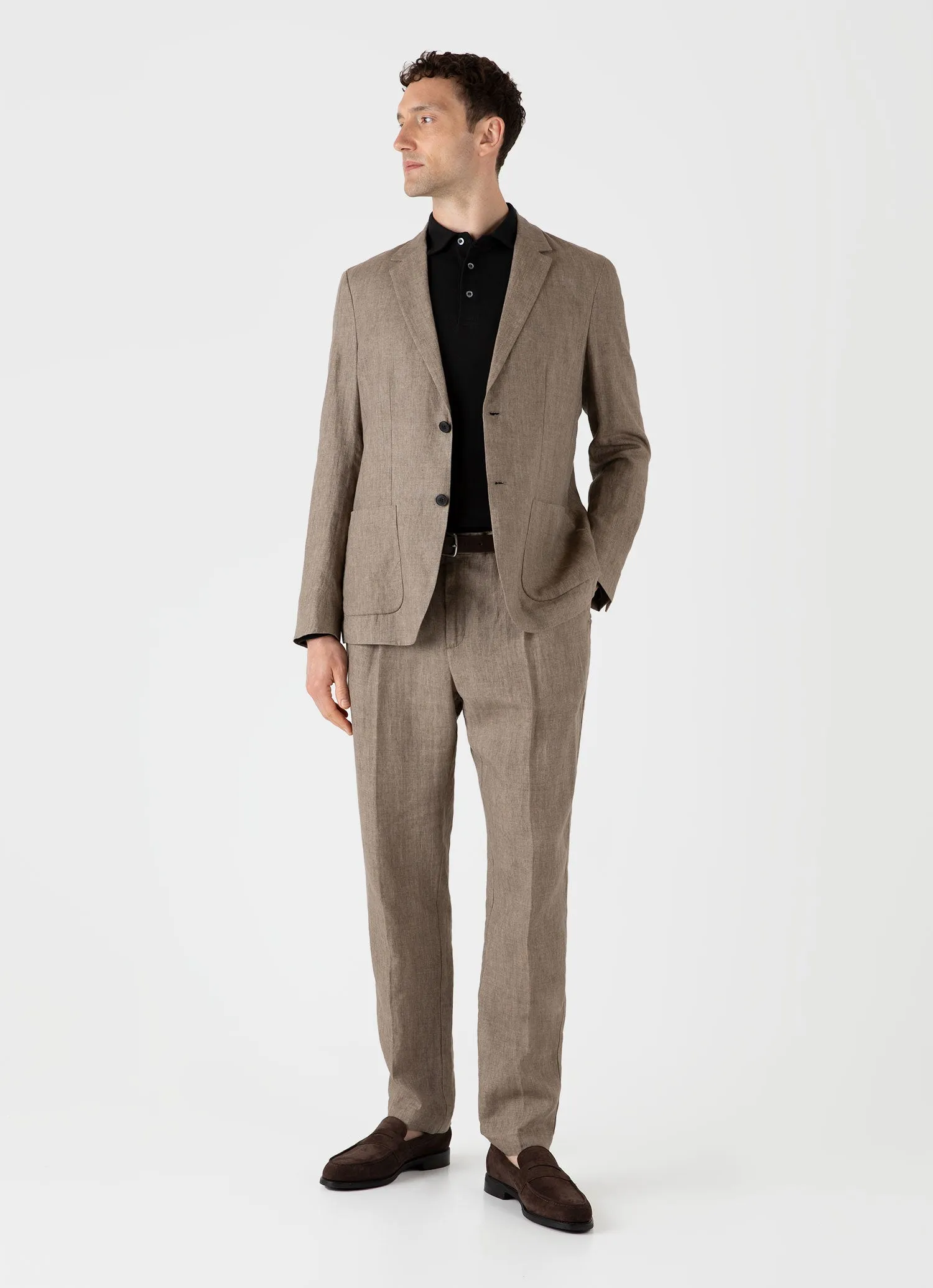 Men's WM Brown Long Sleeve Polo Shirt in Black sold by Sunspel product image thumbnail 3