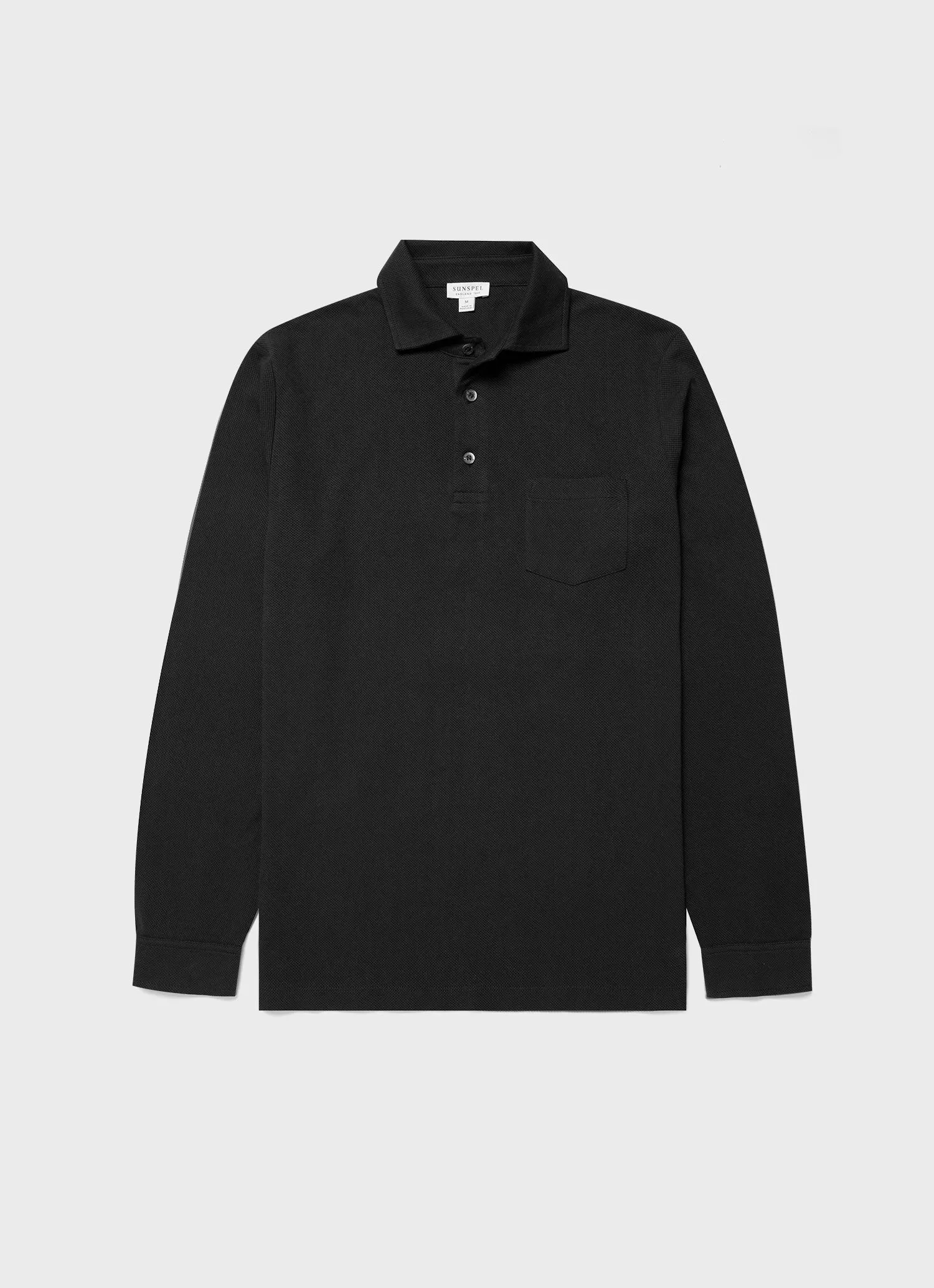 Men's WM Brown Long Sleeve Polo Shirt in Black sold by Sunspel