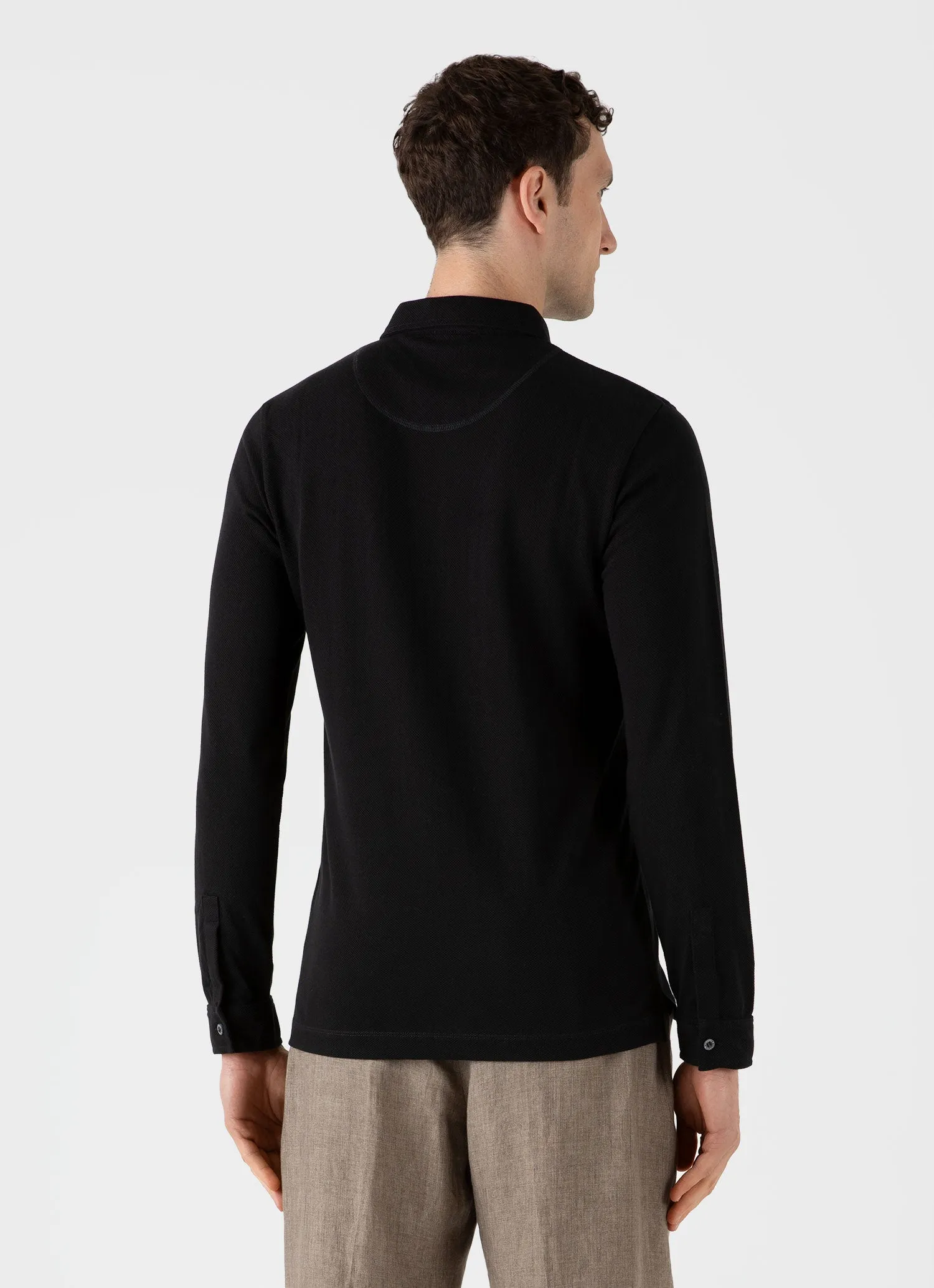 Men's WM Brown Long Sleeve Polo Shirt in Black sold by Sunspel product image thumbnail 5