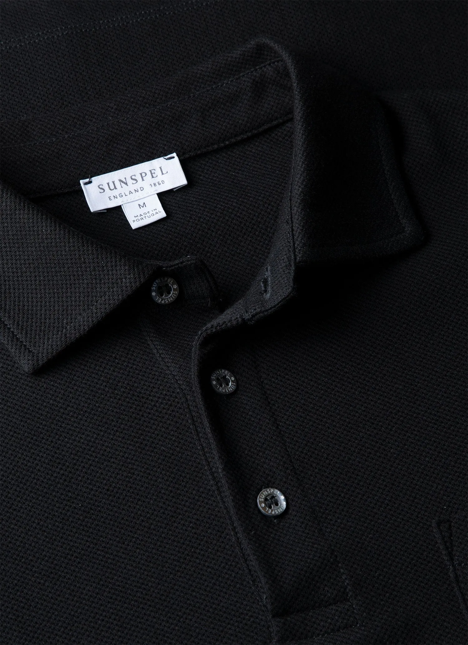 Men's WM Brown Long Sleeve Polo Shirt in Black sold by Sunspel product image thumbnail 4