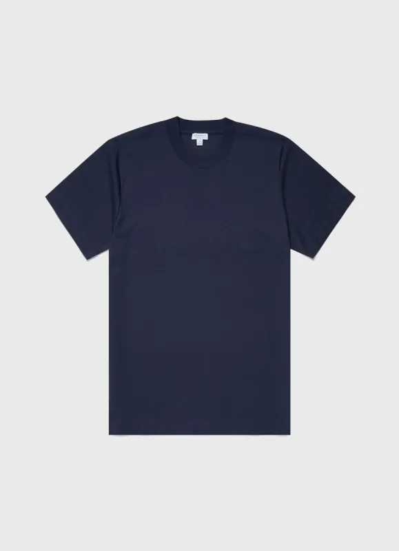 Men's Brushed Cotton T-shirt in Navy sold by Sunspel