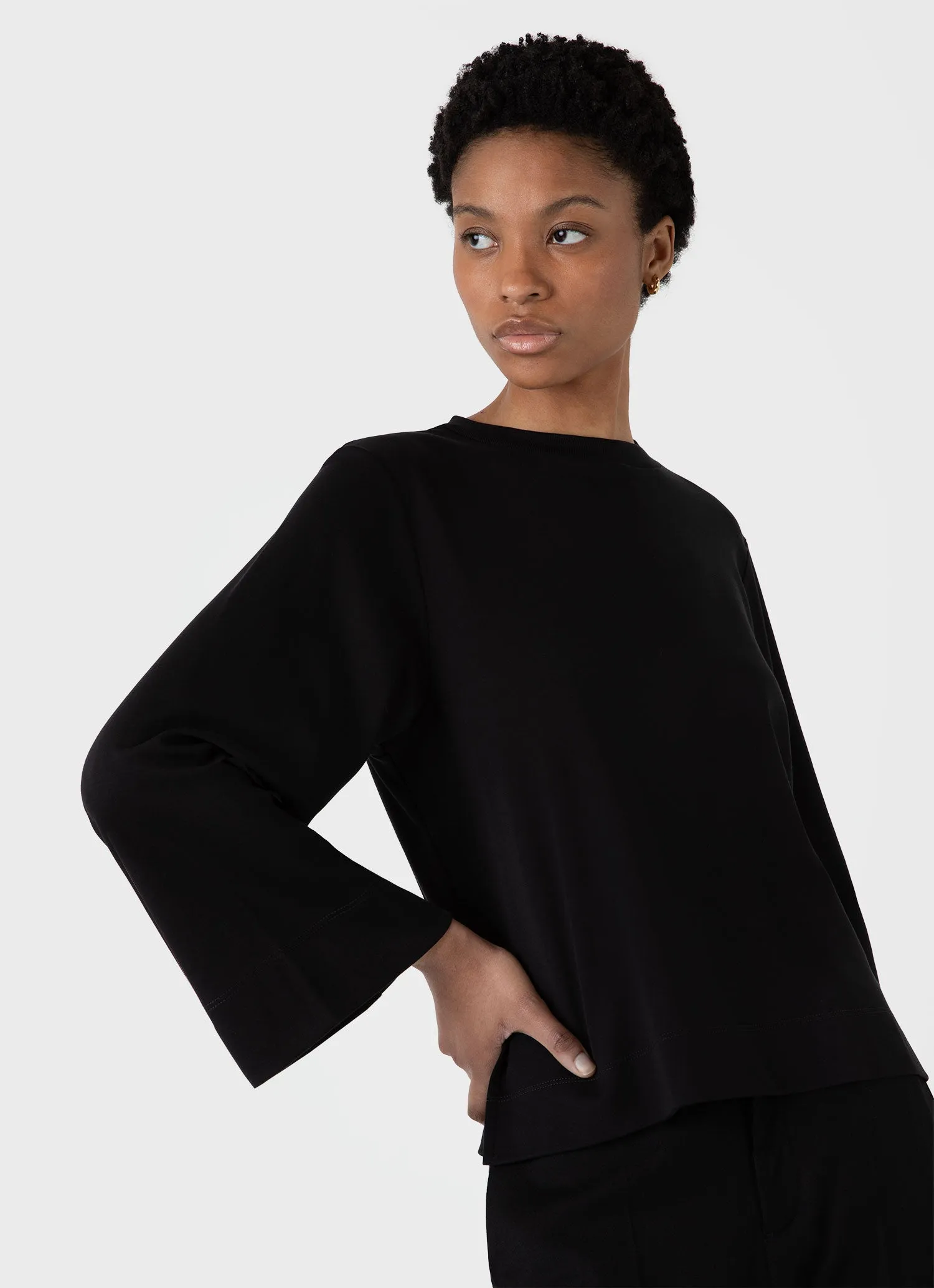 Women's Wide Sleeve T-shirt in Black sold by Sunspel product image thumbnail 4