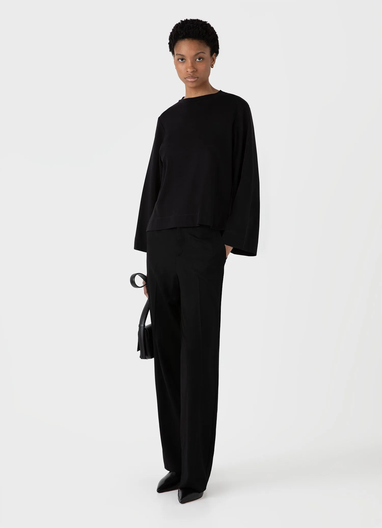 Women's Wide Sleeve T-shirt in Black sold by Sunspel product image thumbnail 2