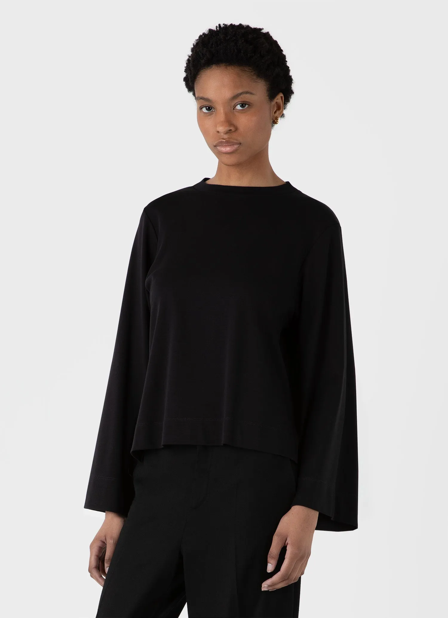 Women's Wide Sleeve T-shirt in Black sold by Sunspel