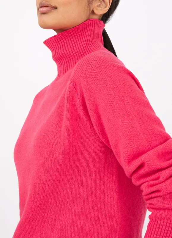 Women's Lambswool Funnel Neck Jumper in Bright Pink sold by Sunspel