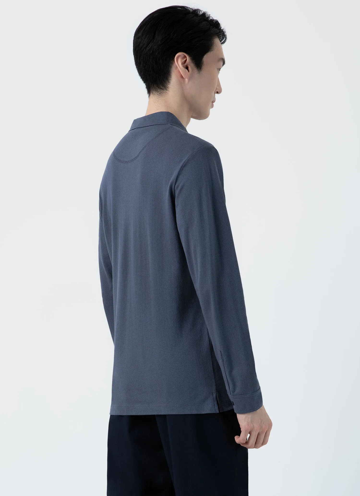 Men's Long Sleeve Riviera Polo Shirt in Slate Blue sold by Sunspel product image thumbnail 5