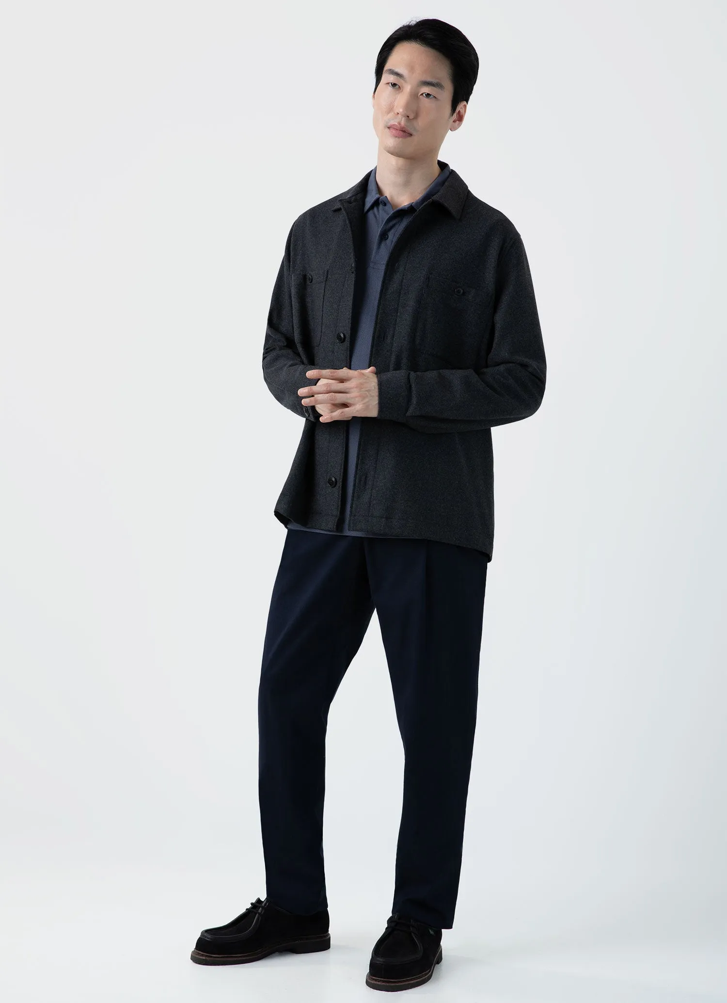 Men's Long Sleeve Riviera Polo Shirt in Slate Blue sold by Sunspel product image thumbnail 3