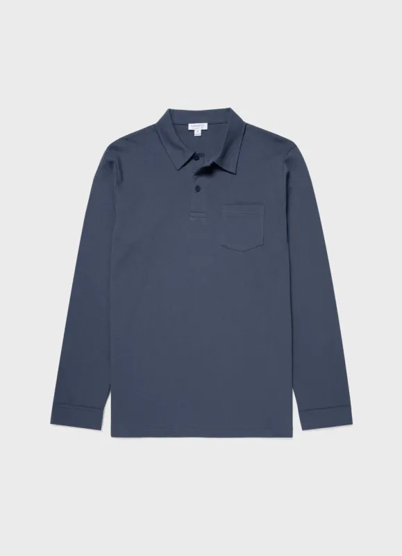 Men's Long Sleeve Riviera Polo Shirt in Slate Blue sold by Sunspel