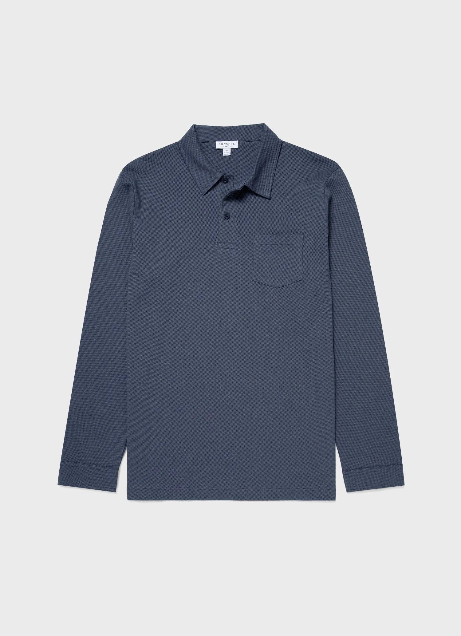 Men's Long Sleeve Riviera Polo Shirt in Slate Blue sold by Sunspel