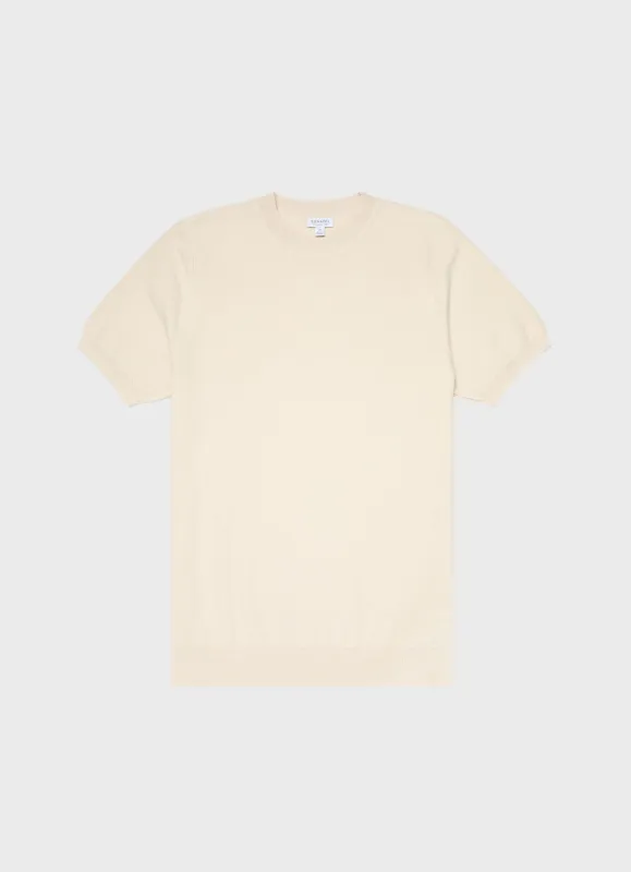 Men's Honeycomb Knitted T-shirt in Ecru sold by Sunspel