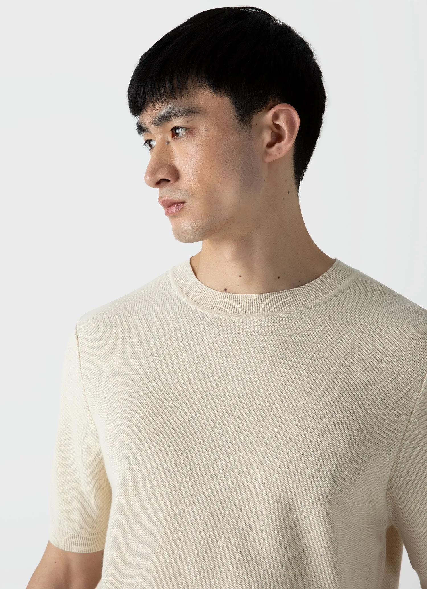 Men's Honeycomb Knitted T-shirt in Ecru sold by Sunspel product image thumbnail 5