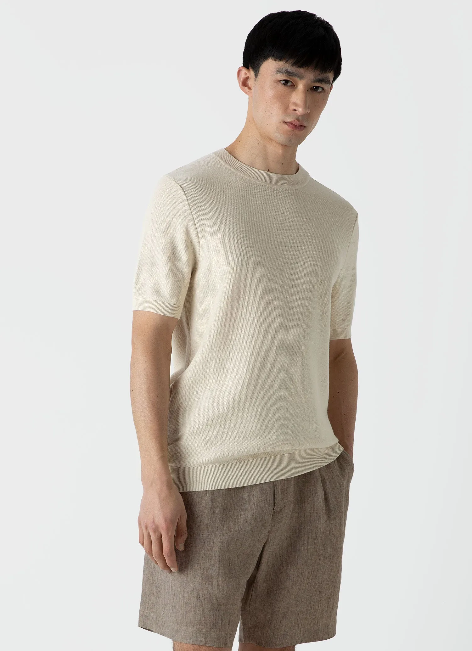 Men's Honeycomb Knitted T-shirt in Ecru sold by Sunspel product image thumbnail 2