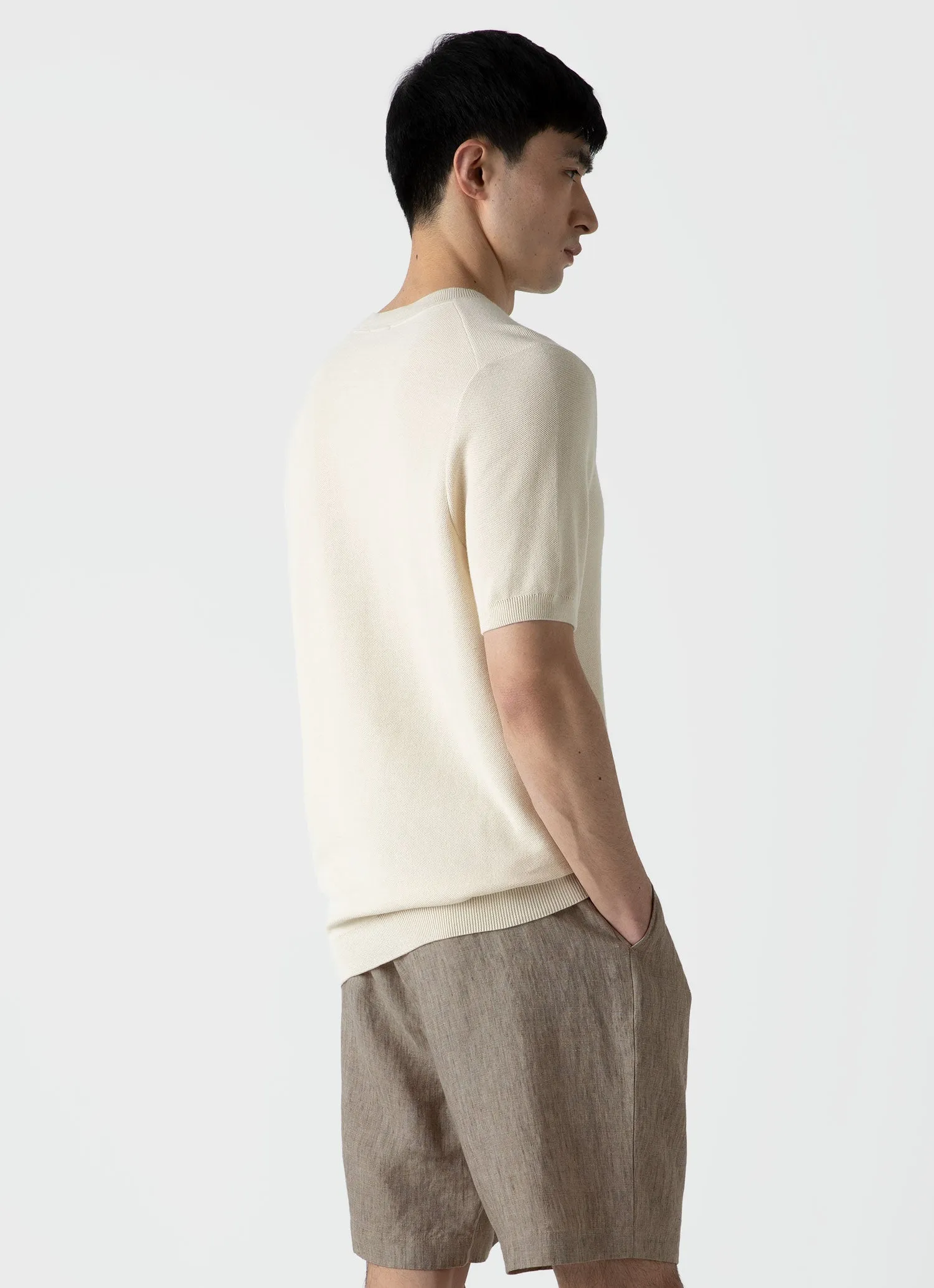 Men's Honeycomb Knitted T-shirt in Ecru sold by Sunspel product image thumbnail 4