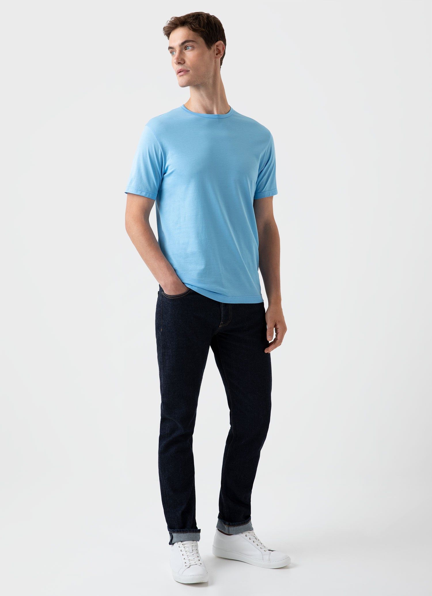 Men's Classic T-shirt in Cyan Blue sold by Sunspel product image thumbnail 3