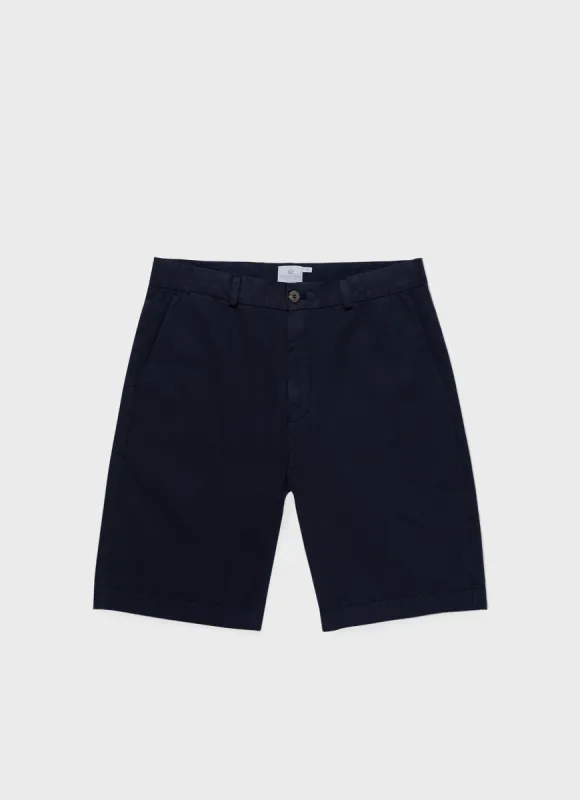 Men's Stretch Cotton Twill Chino Shorts in Navy sold by Sunspel