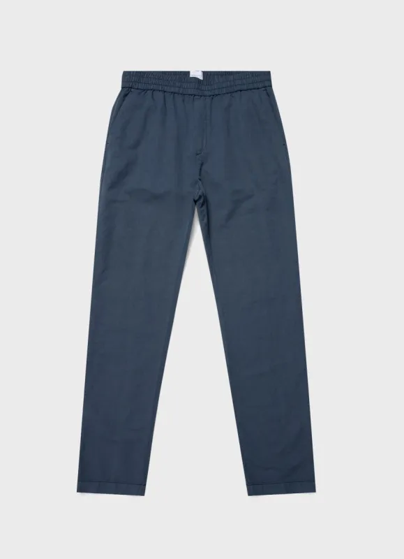 Men's Cotton Linen Drawstring  Trouser in Shale Blue sold by Sunspel