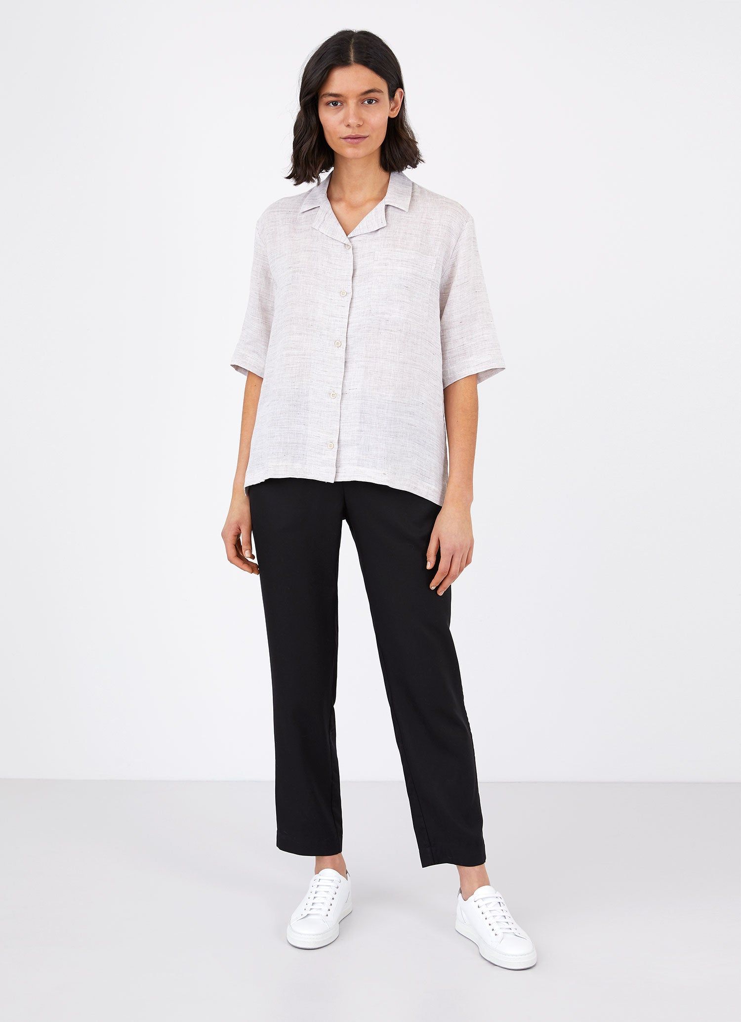 Women's Short Sleeve Linen Shirt in Oatmeal Melange sold by Sunspel product image thumbnail 2
