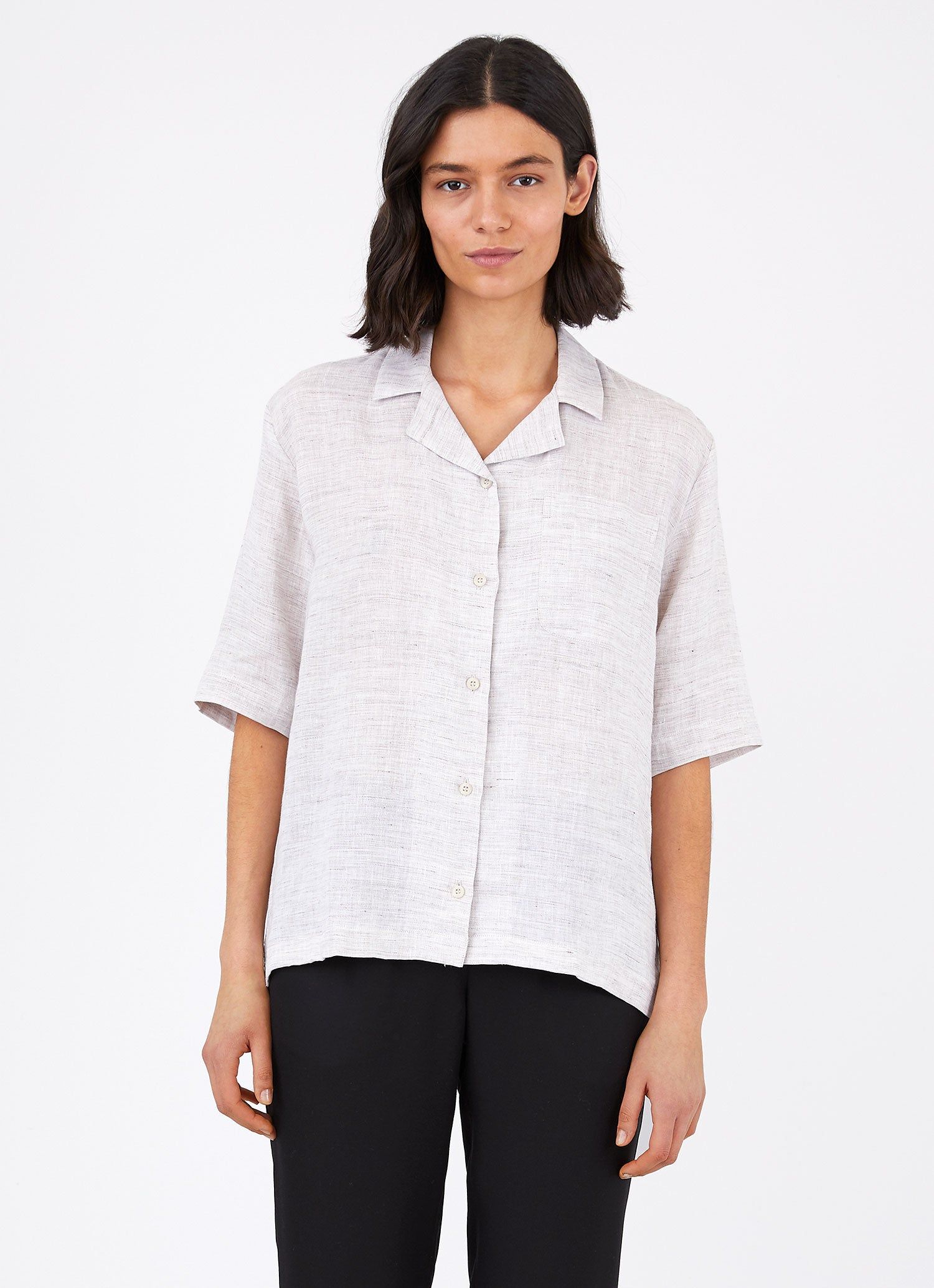 Women's Short Sleeve Linen Shirt in Oatmeal Melange sold by Sunspel product image thumbnail 3