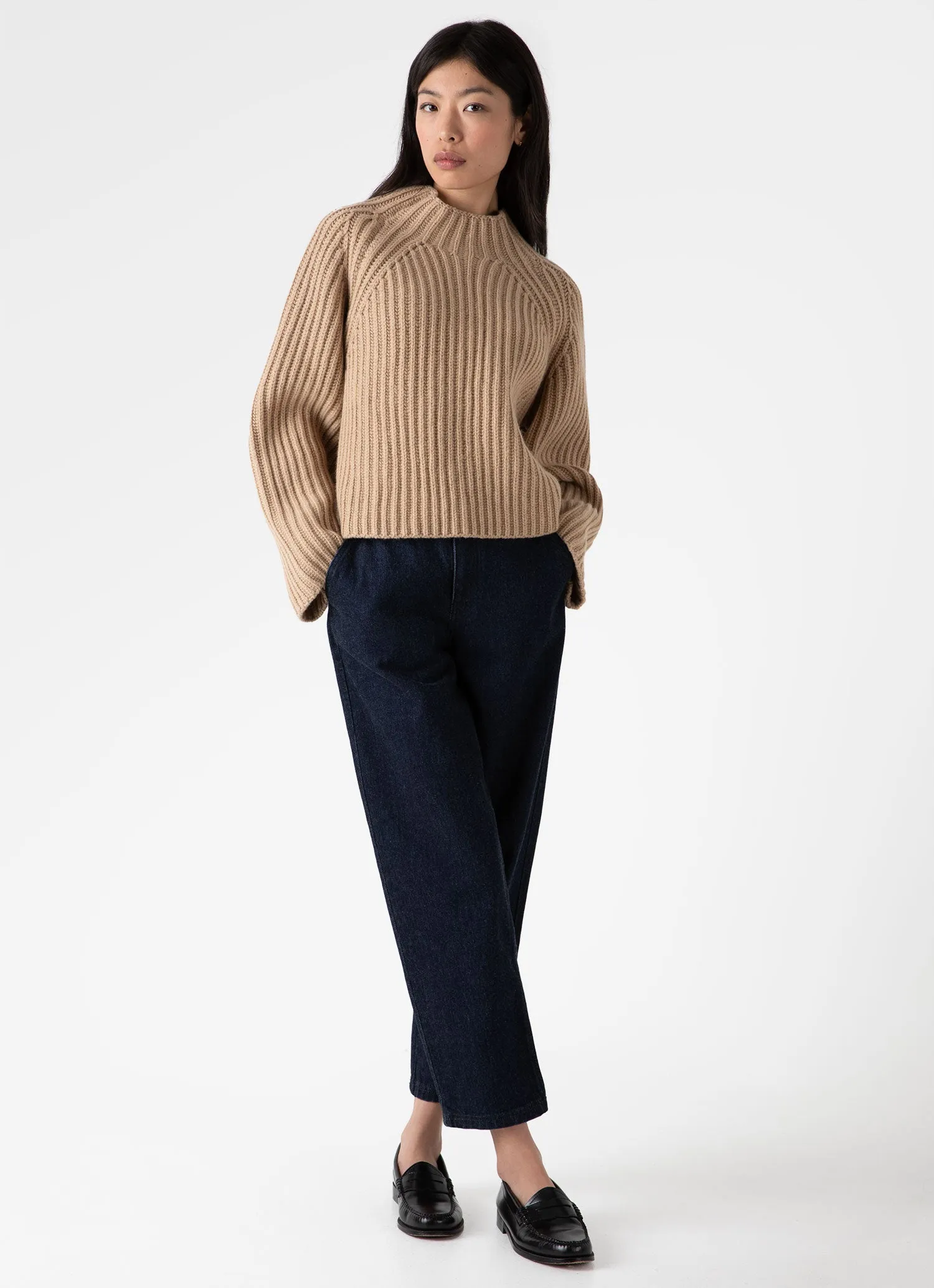 Women's Lambswool Chunky Funnel Neck Jumper in Light Camel sold by Sunspel product image thumbnail 3