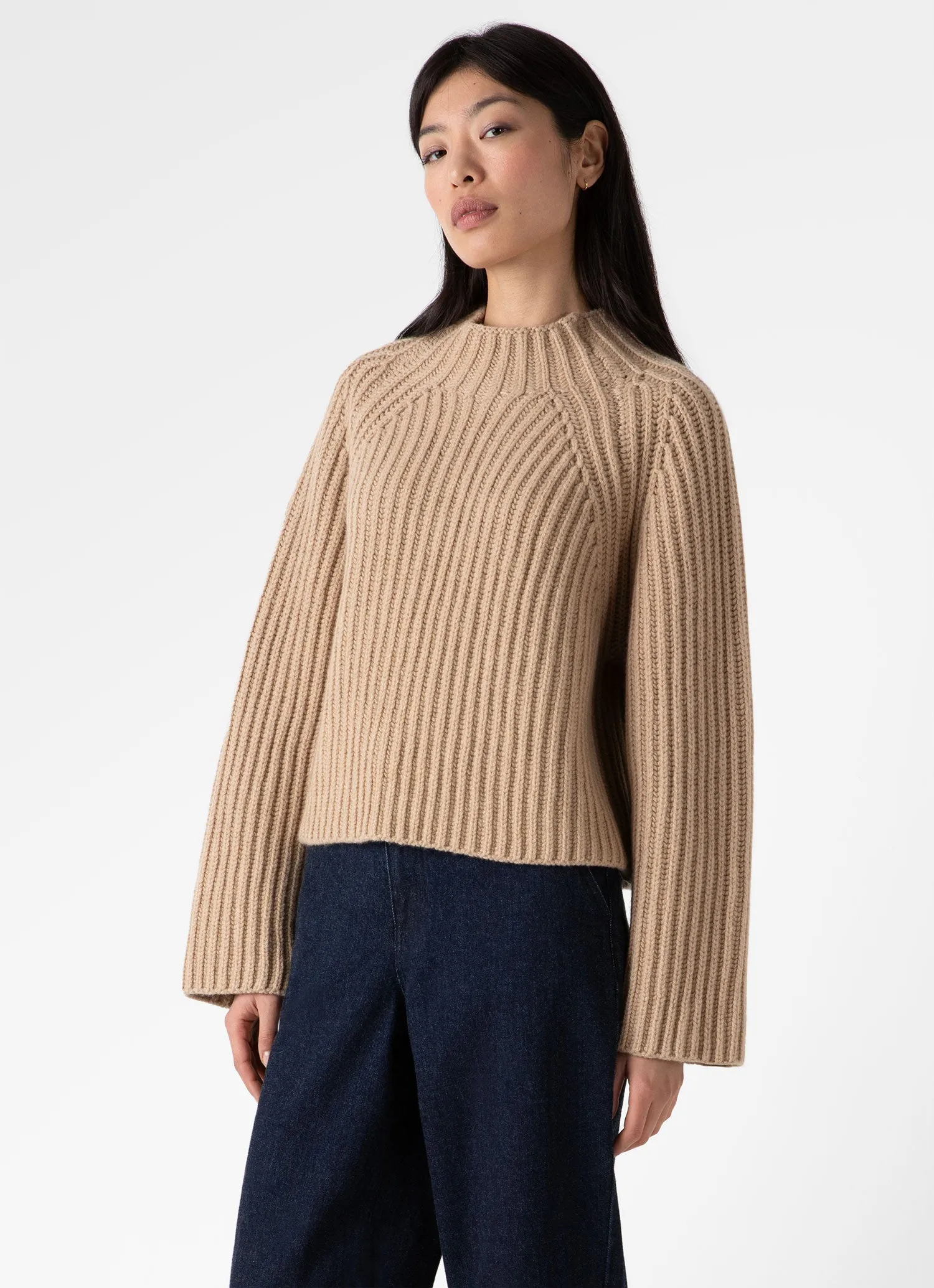 Women's Lambswool Chunky Funnel Neck Jumper in Light Camel sold by Sunspel product image thumbnail 2