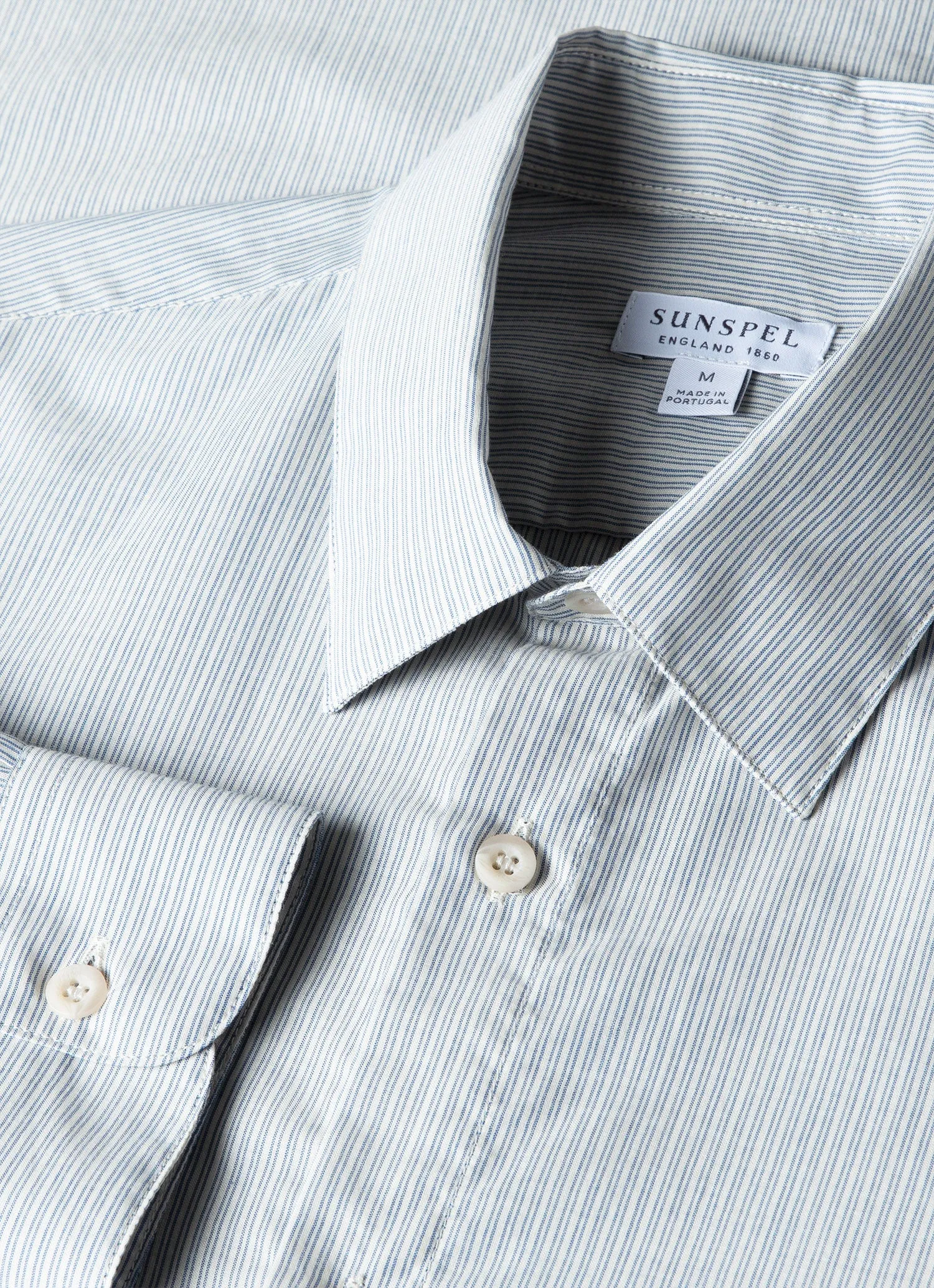 Men's Cotton Cashmere Shirt in Light Blue/White sold by Sunspel product image thumbnail 4