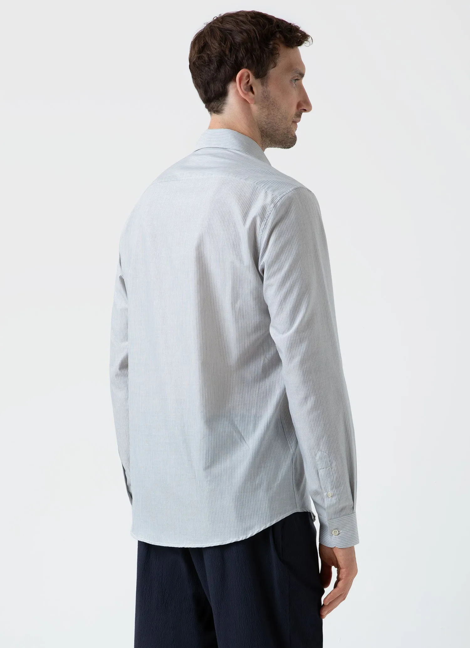 Men's Cotton Cashmere Shirt in Light Blue/White sold by Sunspel product image thumbnail 5