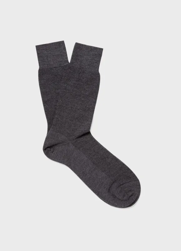 Men's Merino Wool Waffle Socks in Charcoal Melange sold by Sunspel
