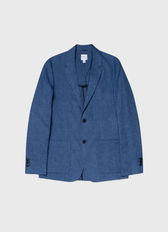 Men's Linen Blazer in Blue Melange sold by Sunspel