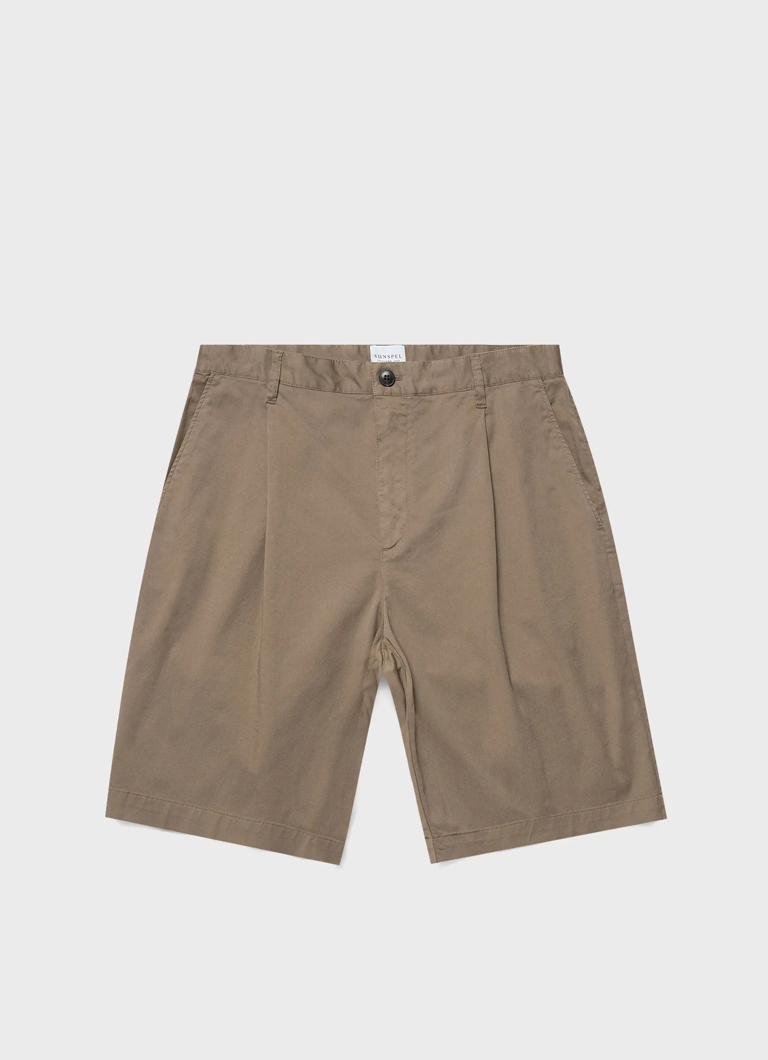 Men's Pleated Twill Short in Dark Stone sold by Sunspel