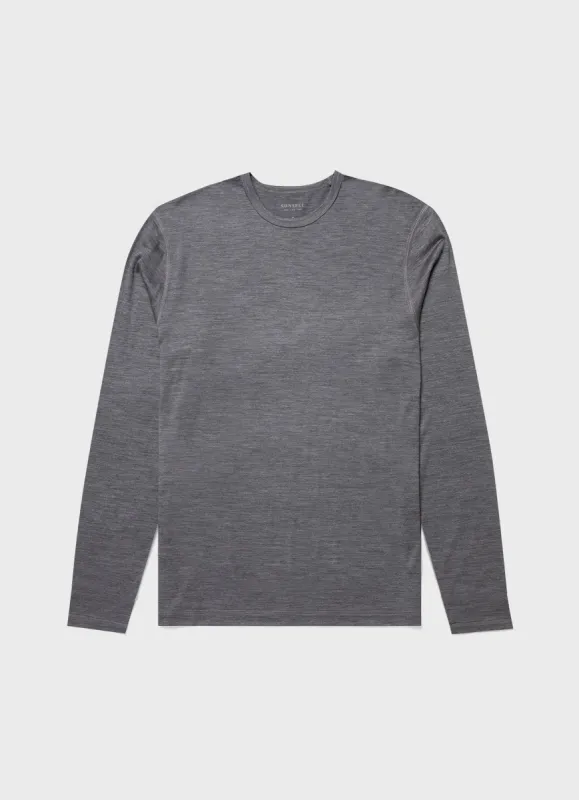 Men's Merino Base Layer T-shirt in Grey Melange sold by Sunspel