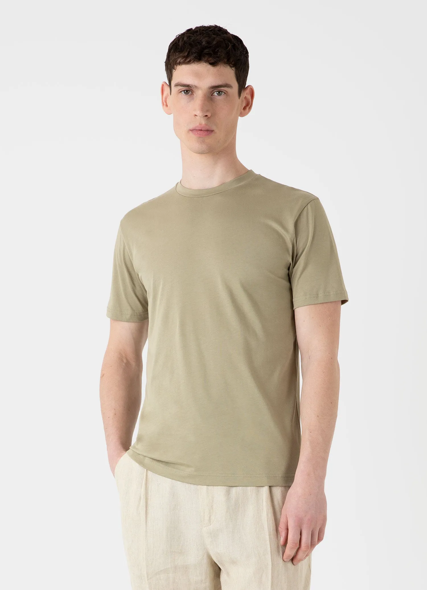 Men's Riviera Midweight T-shirt in Pale Khaki sold by Sunspel product image thumbnail 2