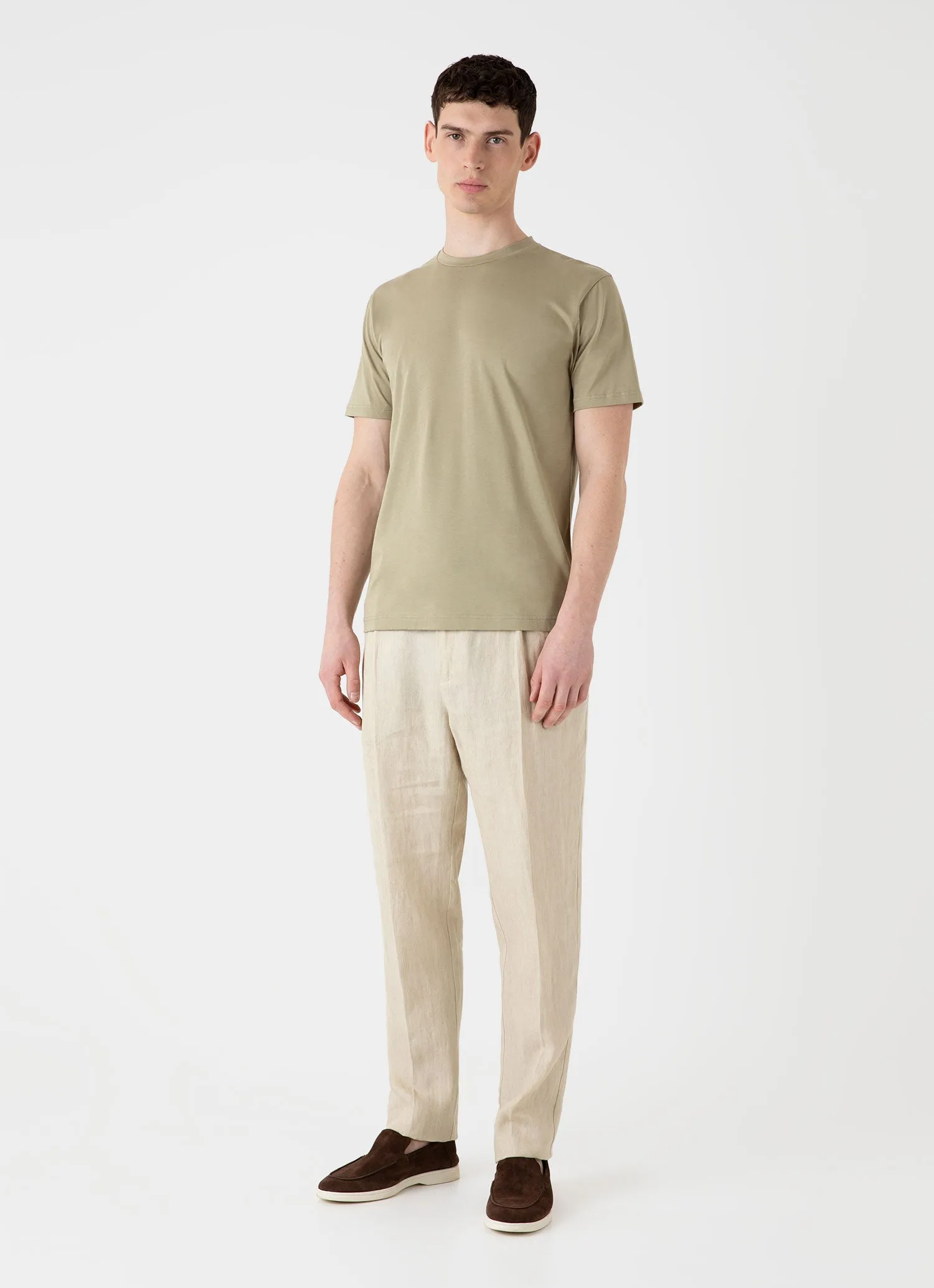Men's Riviera Midweight T-shirt in Pale Khaki sold by Sunspel product image thumbnail 3