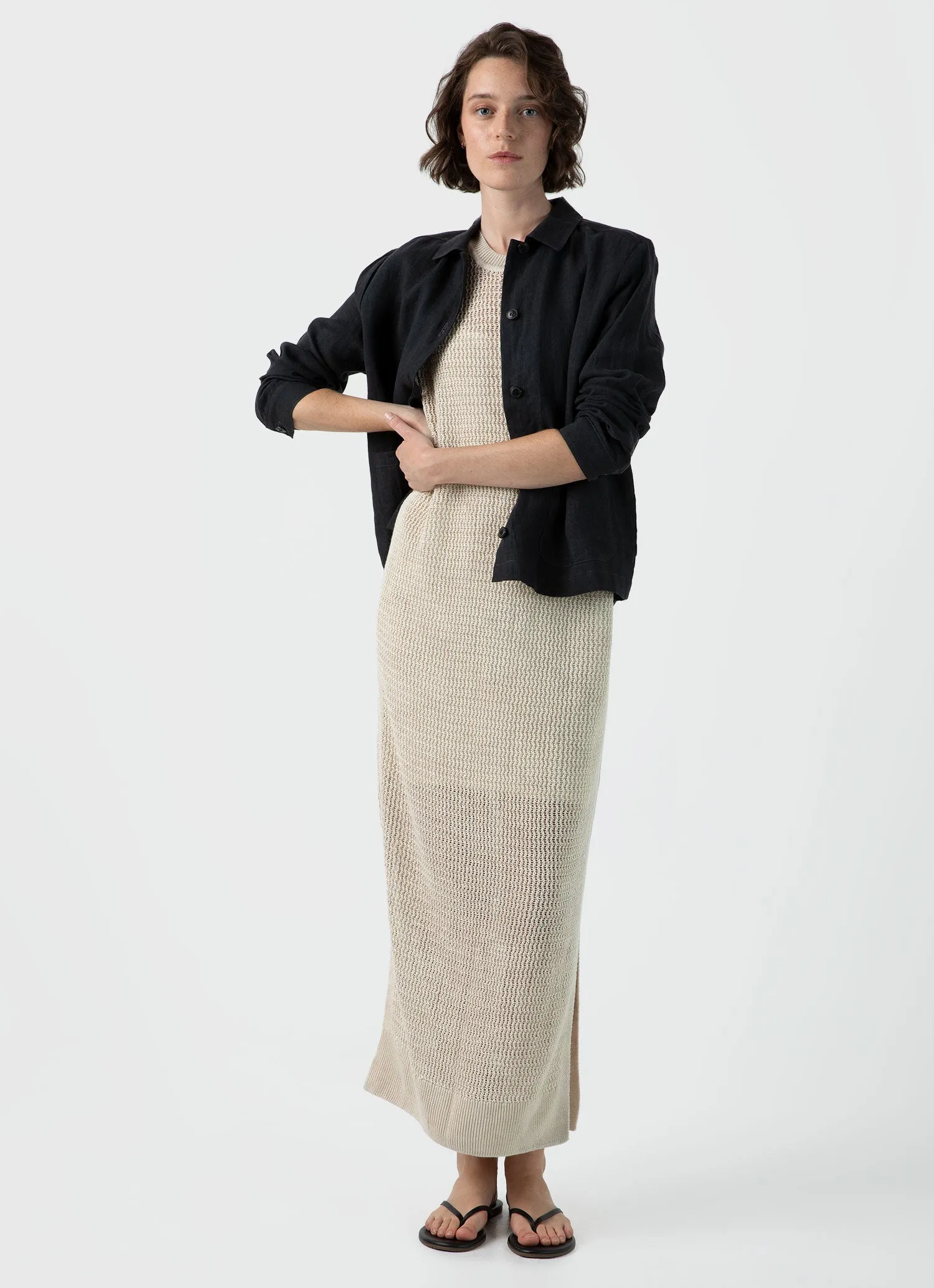 Women's Linen Mesh Dress in Ecru sold by Sunspel product image thumbnail 2