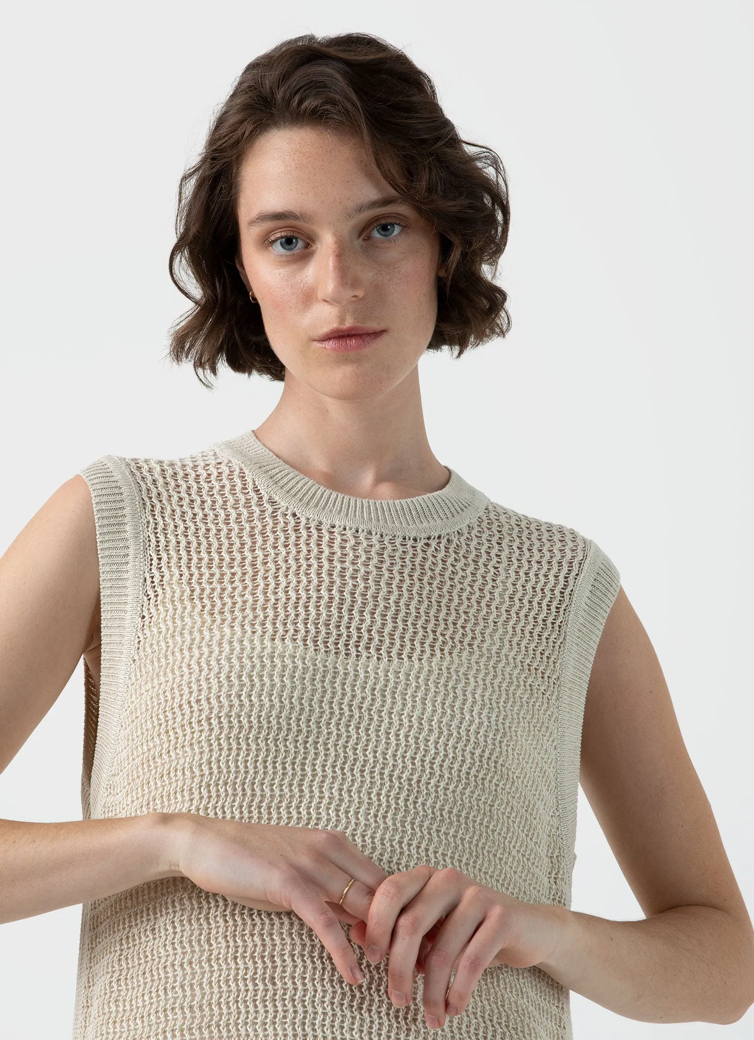 Women's Linen Mesh Dress in Ecru sold by Sunspel product image thumbnail 3