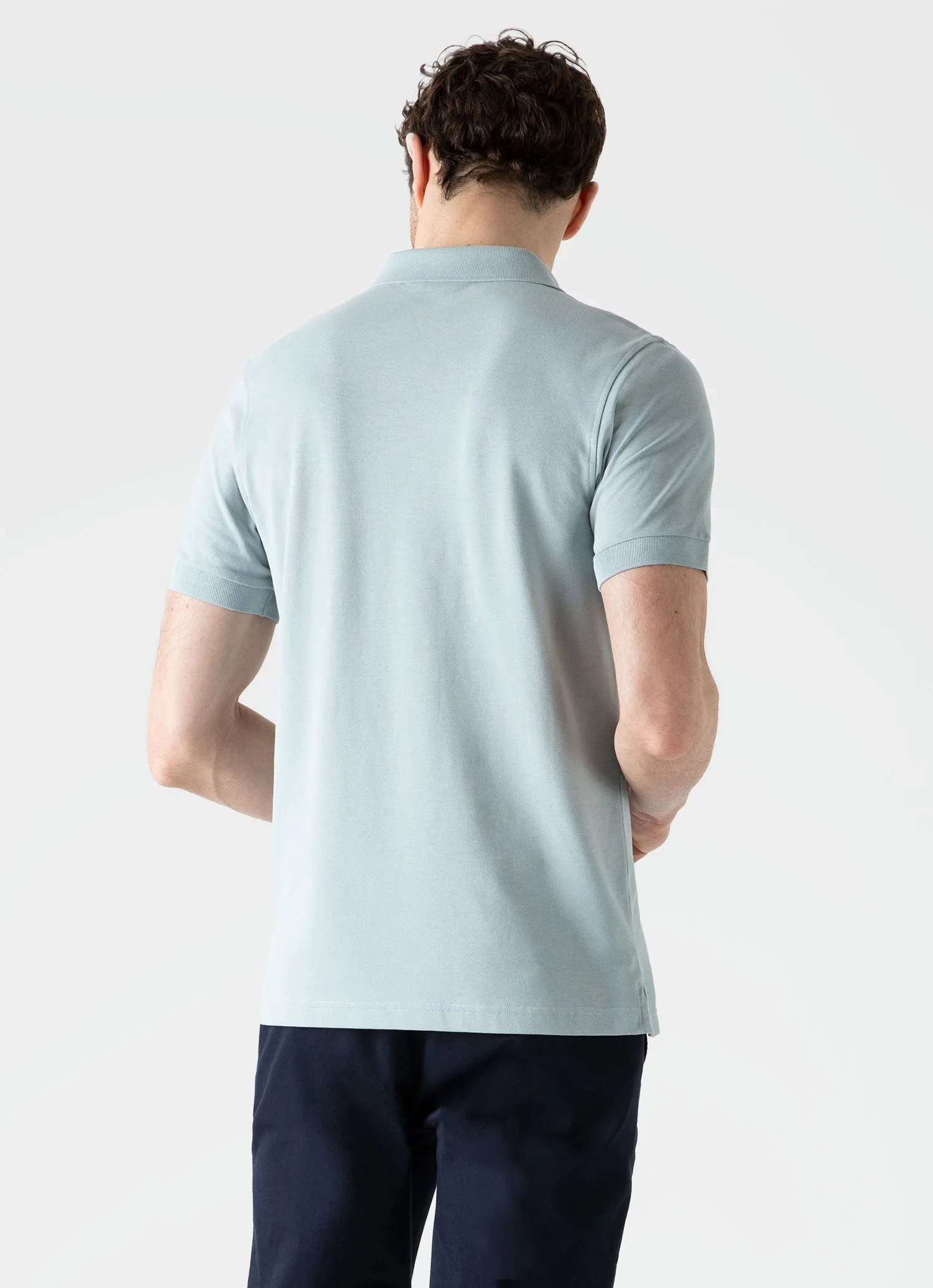 Men's Piqué Polo Shirt in Blue Sage sold by Sunspel product image thumbnail 4