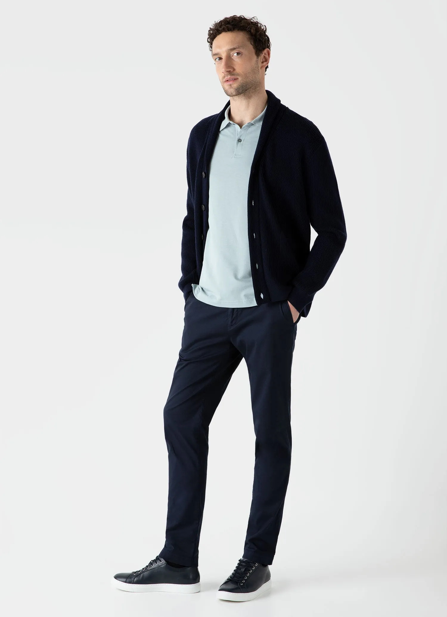 Men's Piqué Polo Shirt in Blue Sage sold by Sunspel product image thumbnail 3