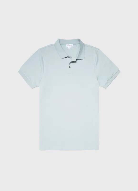 Men's Piqué Polo Shirt in Blue Sage sold by Sunspel