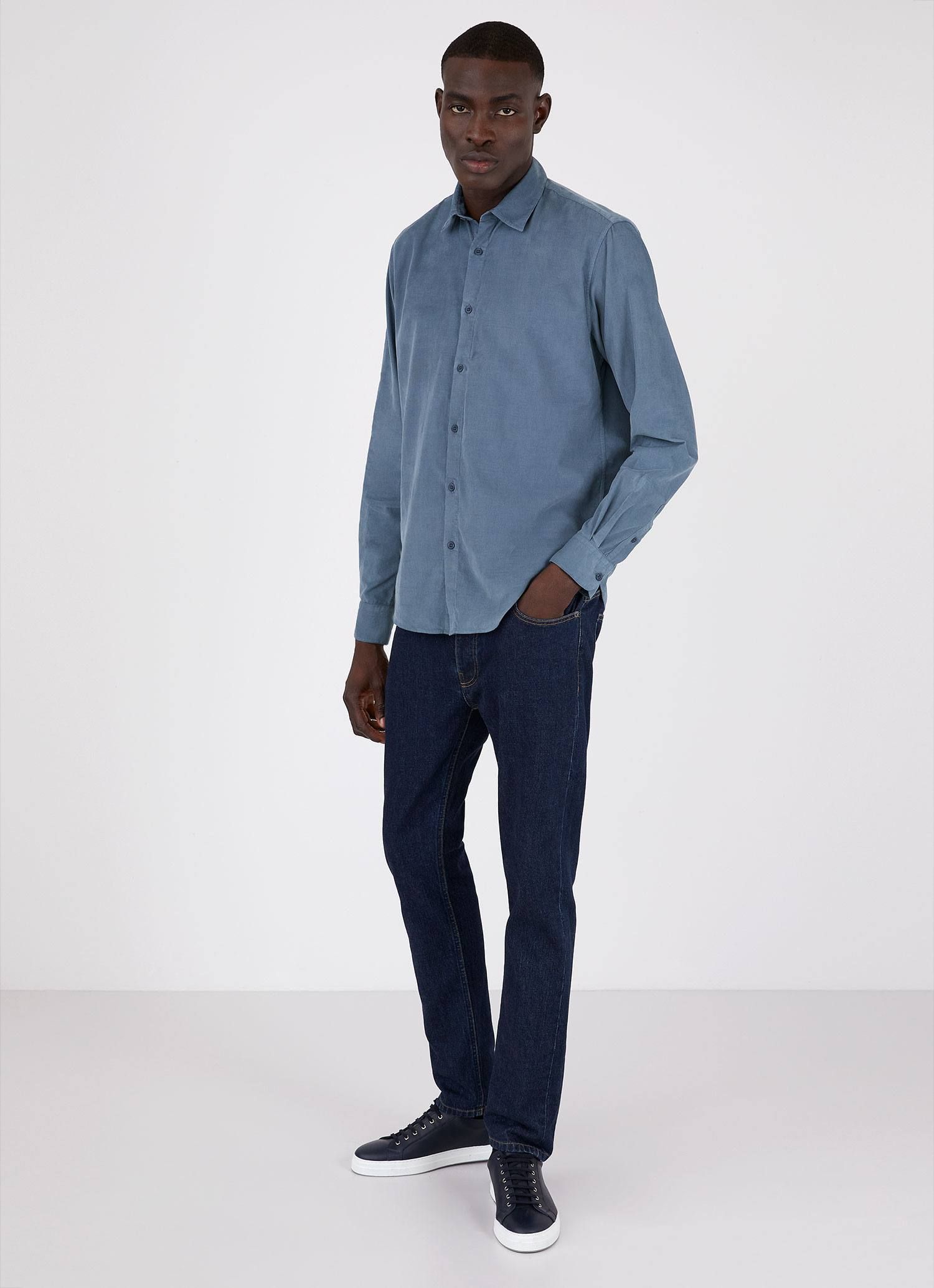 Men's Fine Cord Shirt in Blue Slate sold by Sunspel product image thumbnail 3